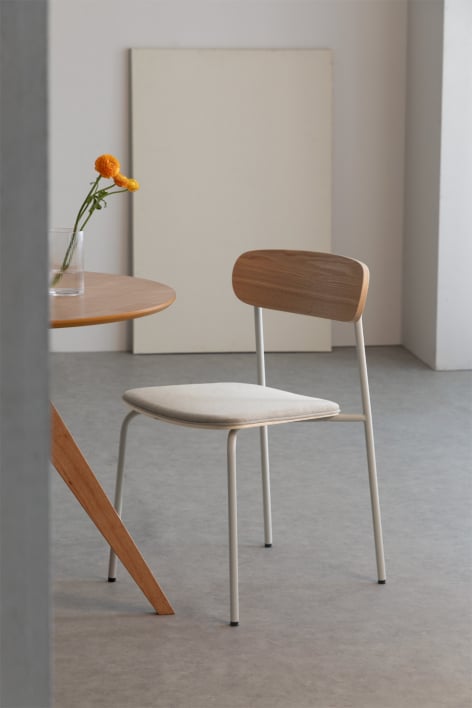 Chaise de salle à manger empilable en fer et bois Wilpier - Tapioca Beige