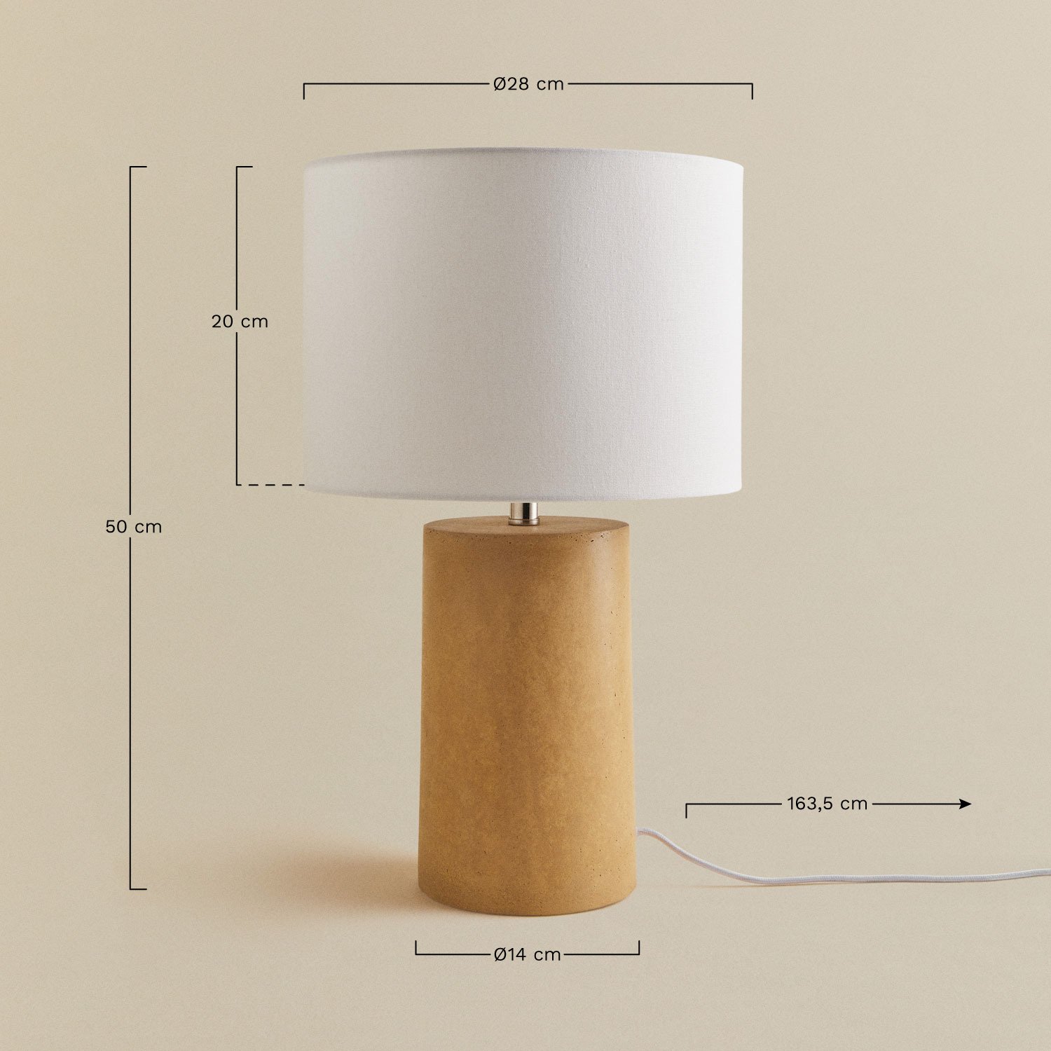 Lampe de table Dianta en lin et fibre de verre, mesures