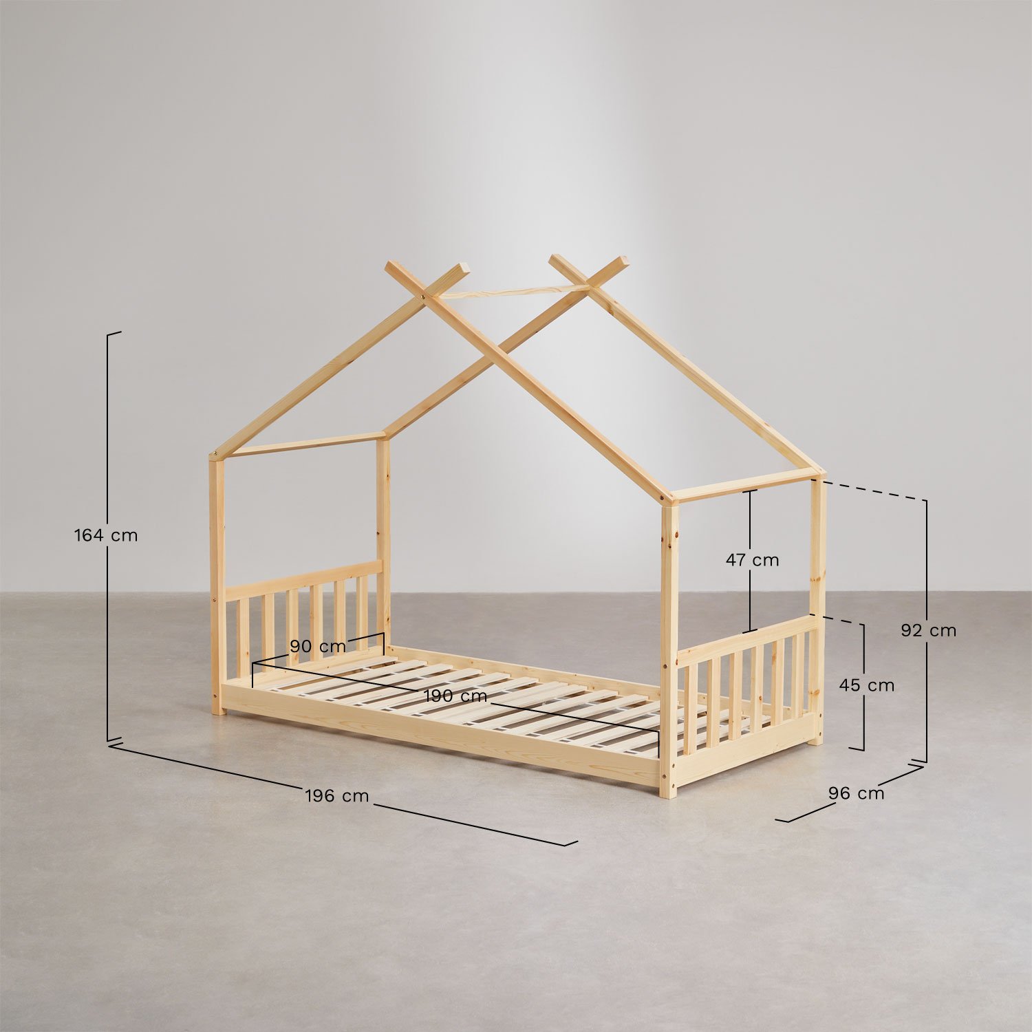 Lit en Bois pour Matelas 90 cm Maggie Kids, mesures