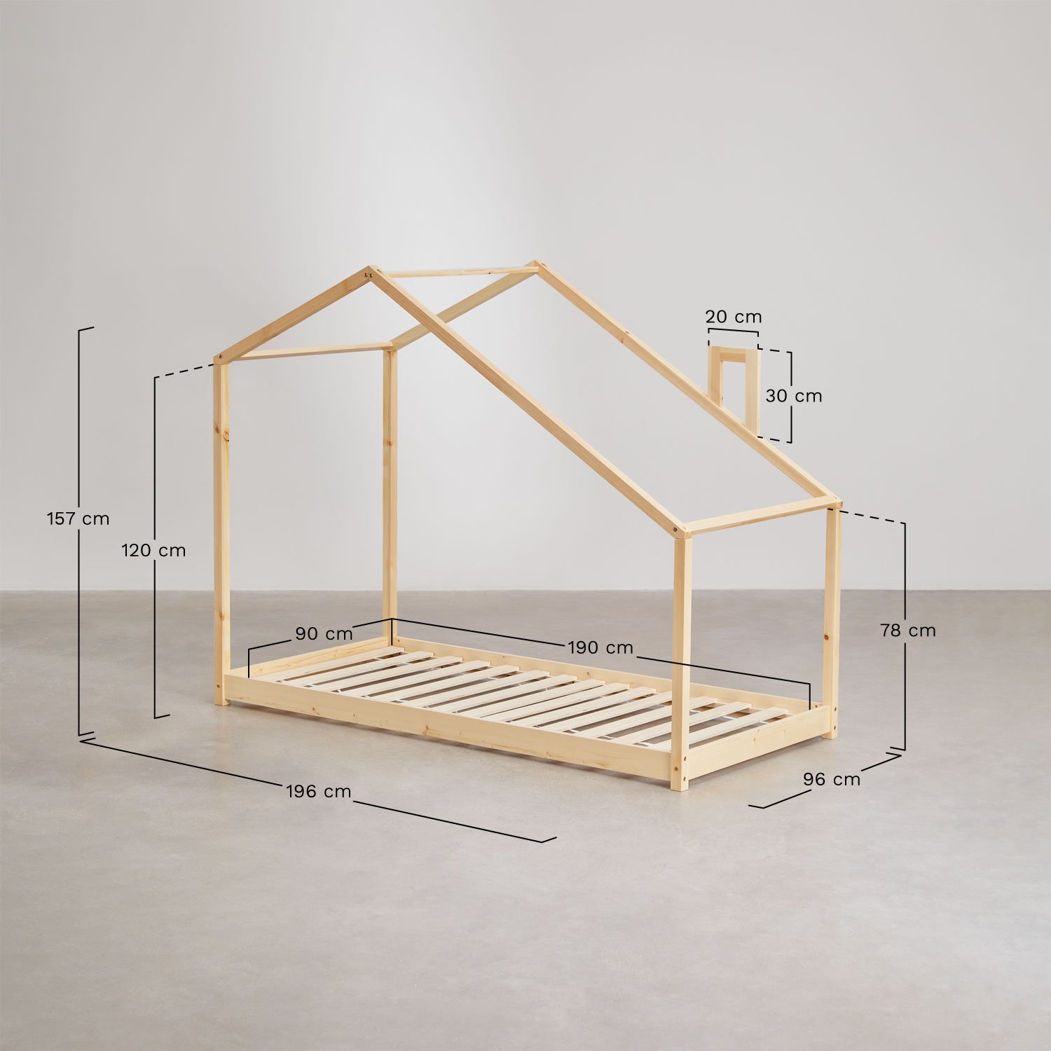 Lit en Bois pour Matelas 90 cm Abbin Kids, mesures