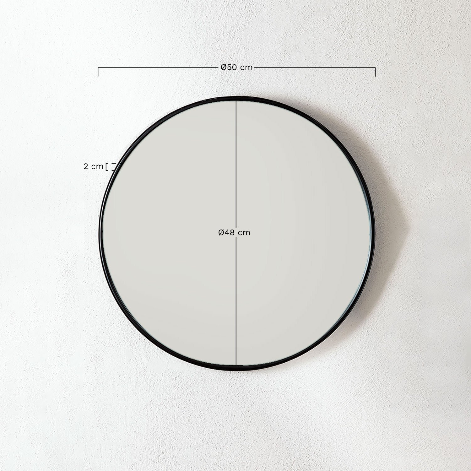 Miroir mural rond Ø50 cm pour salle de bain en fer Alnie, mesures