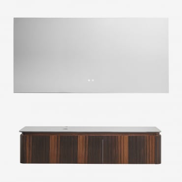 Ensemble De Meubles De Salle De Bain En Bois Lavena Bois Foncé & Sans Lavabo & Rectangulaire Led Et Anti-buée 160x75 Cm Jorvi & Sans De Robinet -