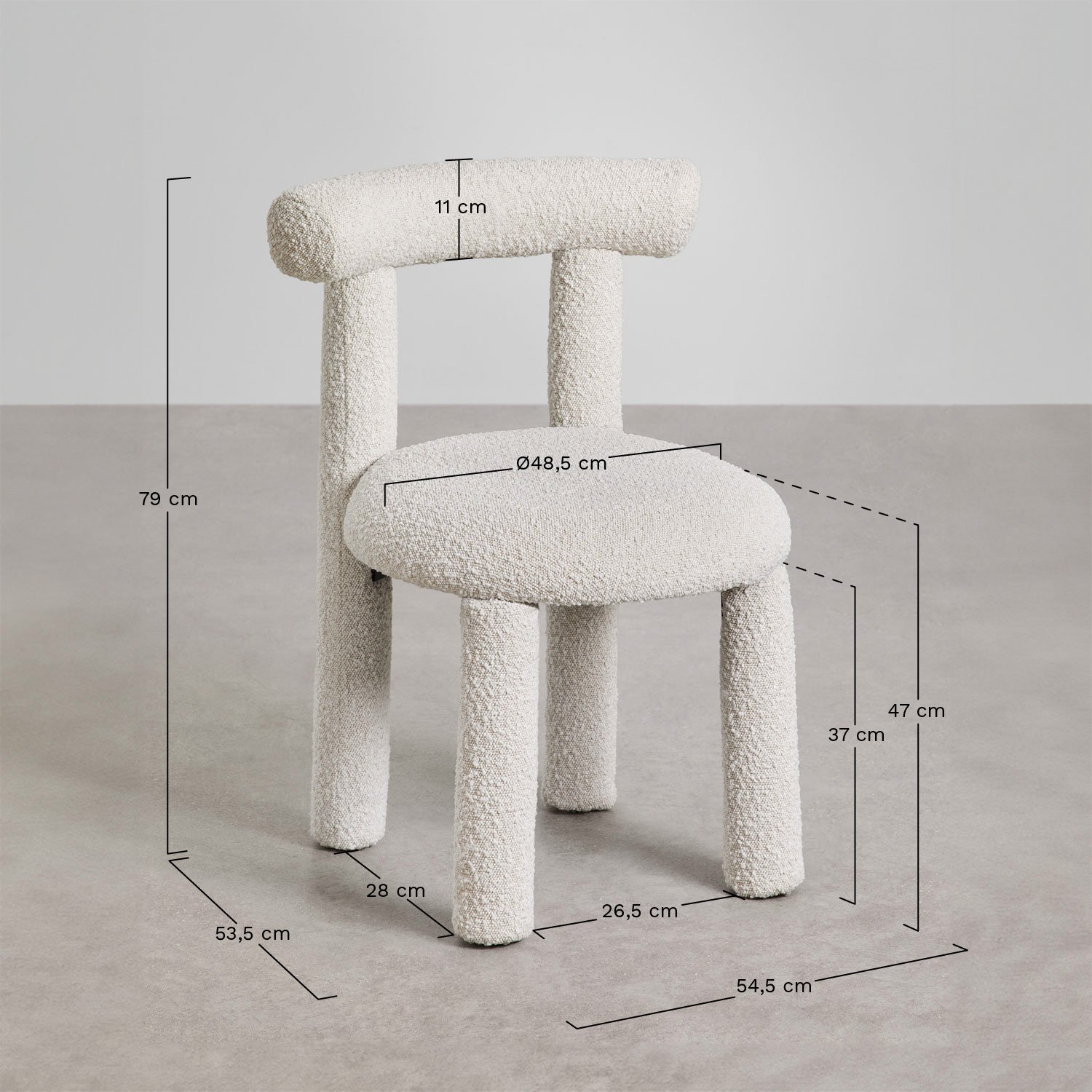 Pack de 4 chaises de salle à manger en tissu bouclé Gia, mesures