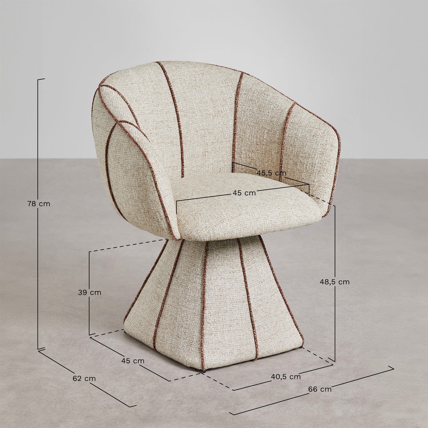 Chaise de salle à manger pivotante rembourrée Tallin, mesures