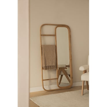 Miroir sur pied rectangulaire en bambou avec porte-manteau 153x78,5 cm Marcus