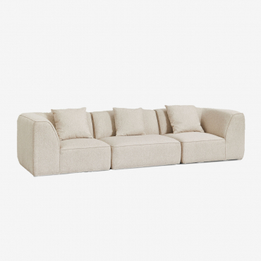 Canapé Modulaire 3 Pièces En Tissu Bouclé Cardea Bouclé Beige Crème - Sklum