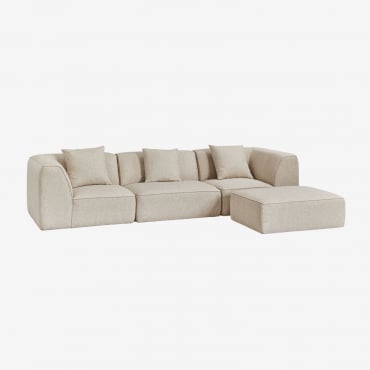 Canapé Modulable Cardea 3 Pièces Avec Pouf Rembourré Bouclé Beige Crème - Sklum