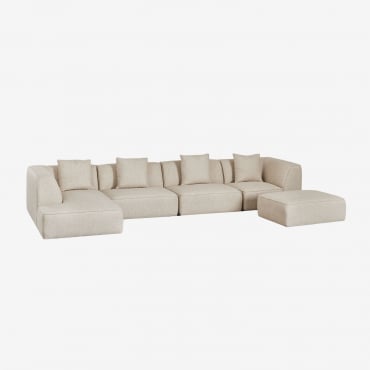 Canapé Méridienne Gauche Modulable 4 Pièces Avec Pouf En Tissu Bouclé Cardea Bouclé Beige Crème - Sklum
