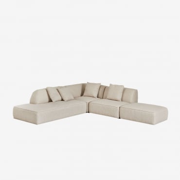 Canapé D'angle Modulable 3 Pièces Avec Méridienne Gauche Et Pouf En Tissu Bouclé Cardea Bouclé Beige Crème - Sklum