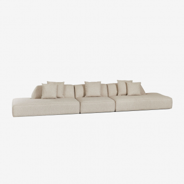 Canapé Modulaire 3 Pièces Avec Double Méridienne En Tissu Bouclé Cardea Bouclé Beige Crème - Sklum