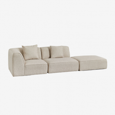Canapé D'angle Modulaire 2 Pièces Avec Pouf En Tissu Bouclé Cardea Bouclé Beige Crème - Sklum