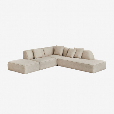 Canapé D'angle Modulable 3 Pièces Avec Méridienne Droite Et Pouf En Tissu Bouclé Cardea Bouclé Beige Crème - Sklum