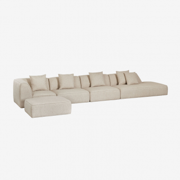 Canapé D'angle Modulable 4 Pièces Avec Méridienne Droite Et Pouf En Tissu Bouclé Cardea Bouclé Beige Crème - Sklum