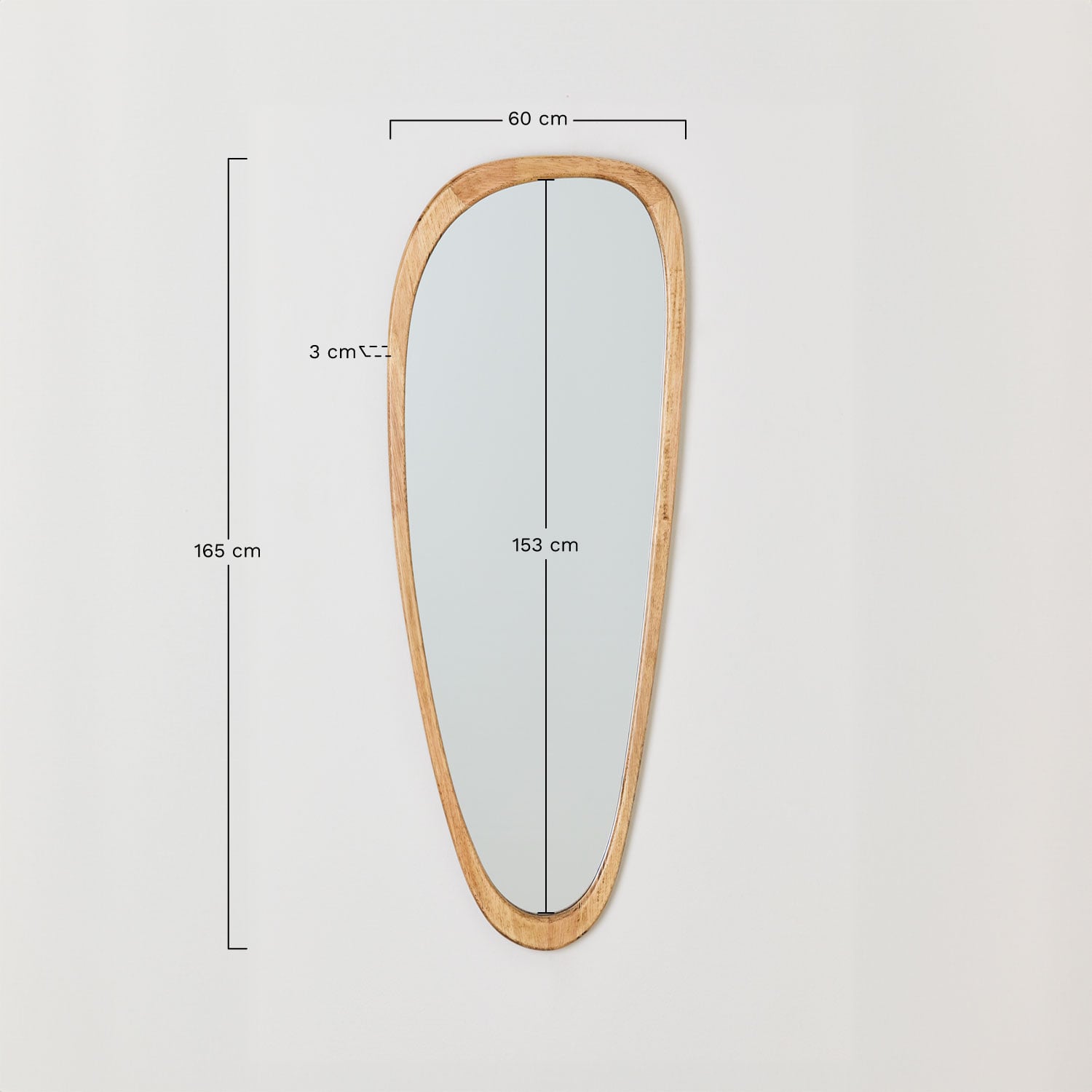 Miroir mural en chêne Arbidel, mesures