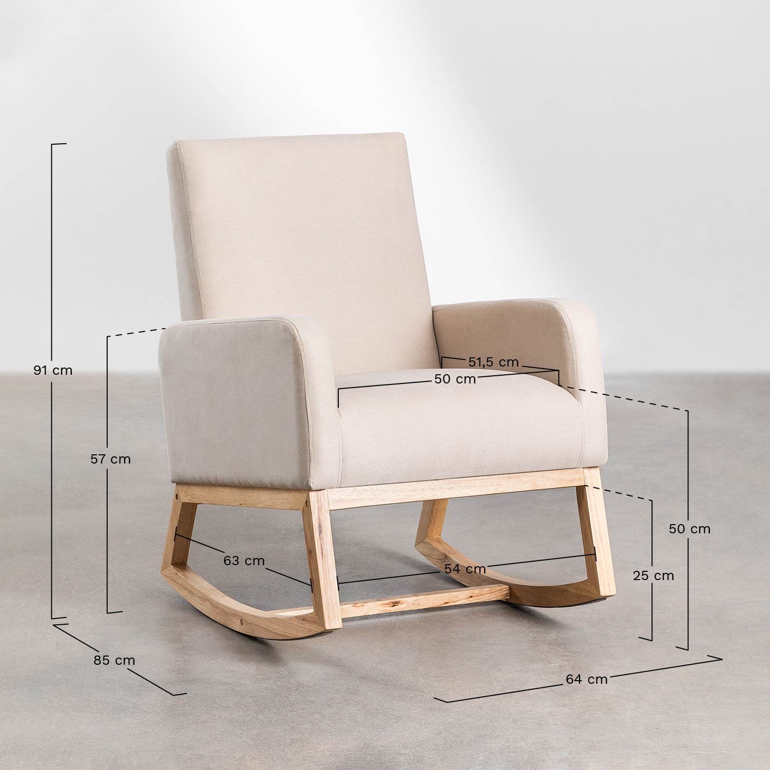 Pack de 2 fauteuils à bascule rembourrés Abigray, mesures