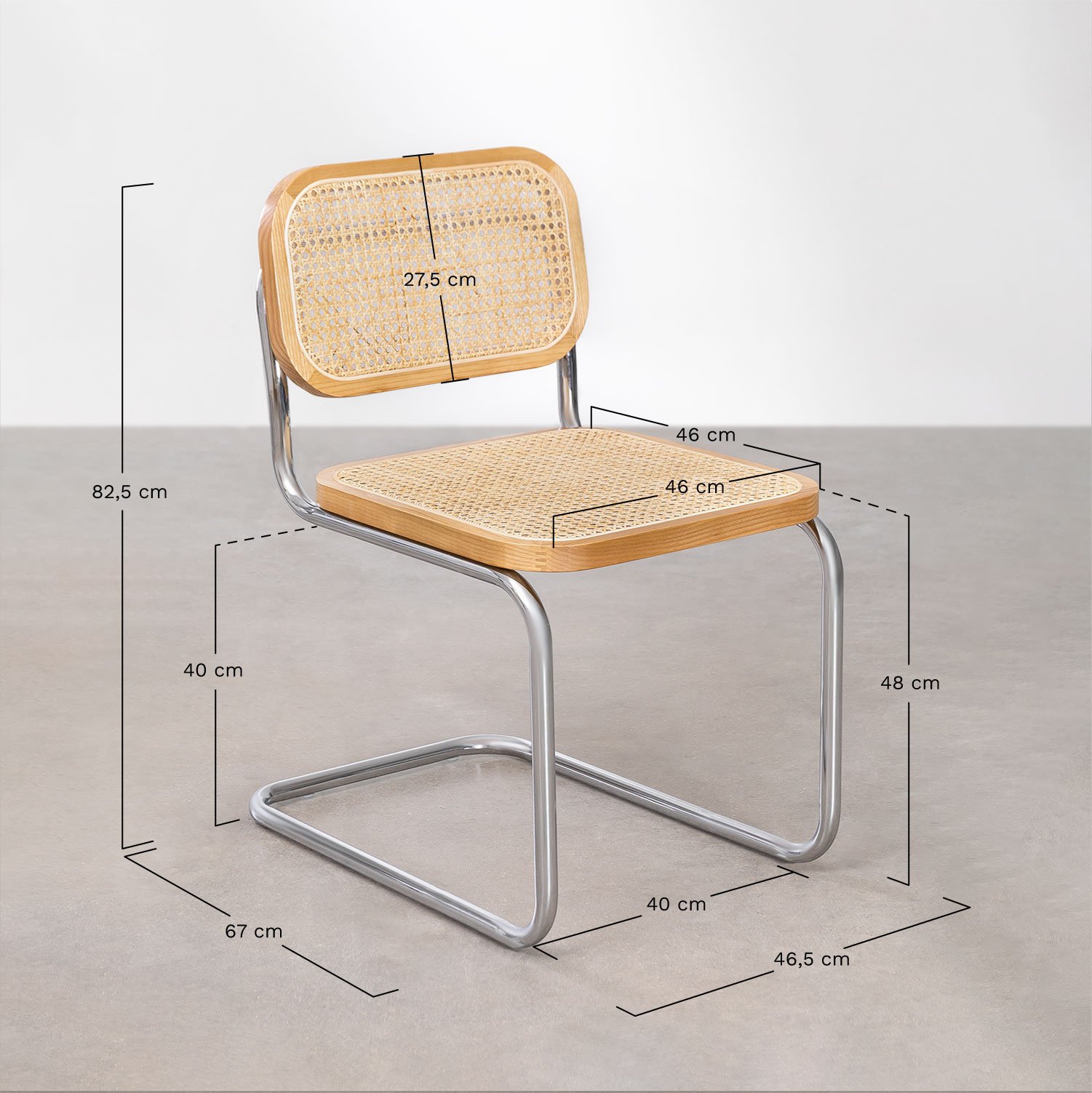 Set de table rectangulaire 240x100 cm en MDF et acier inoxydable et 10 chaises de salle à manger en rotin Tento, mesures