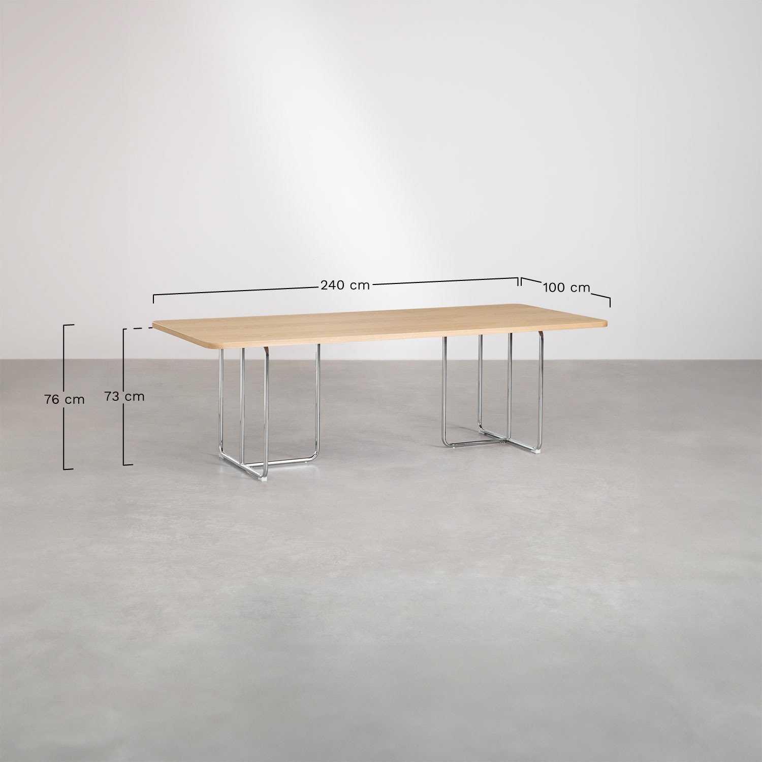 Set de table rectangulaire 240x100 cm en MDF et acier inoxydable et 10 chaises de salle à manger en rotin Tento, mesures