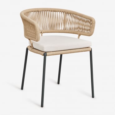 Pack De 4 Chaises De Salle À Manger Avec Accoudoirs En Fer Et Corde Tressée Calipso Naturel - Sklum