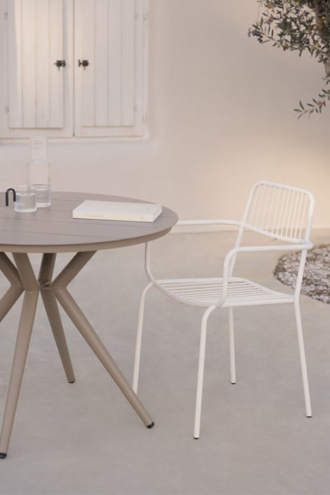 Chaise de jardin empilable avec accoudoirs en acier Elton - Blanc Gardenia