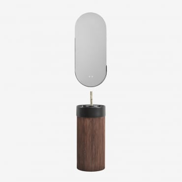 Ensemble Meuble De Salle De Bain En Bois Avec Vasque En Céramique Maude Intégrée Bois Foncé & Ovale Led Et - Sklum