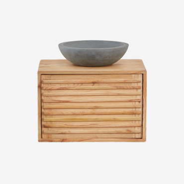 Ensemble De Meubles De Salle De Bain Suspendus En Bois Deleyna Bois Naturel & Ciment Gris Rond Ø40 Cm Tarsis & Sans Miroir & Sans De Robinet - Sklum