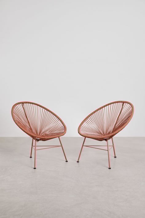 Lot de 2 fauteuils en acier et rotin synthétique New Acapulco - Rouge Tuile