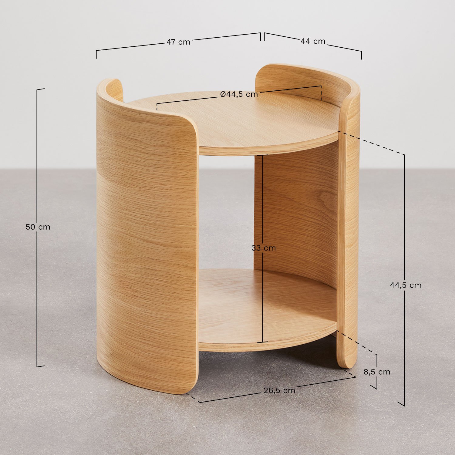 Table de chevet en bois Adelis, mesures