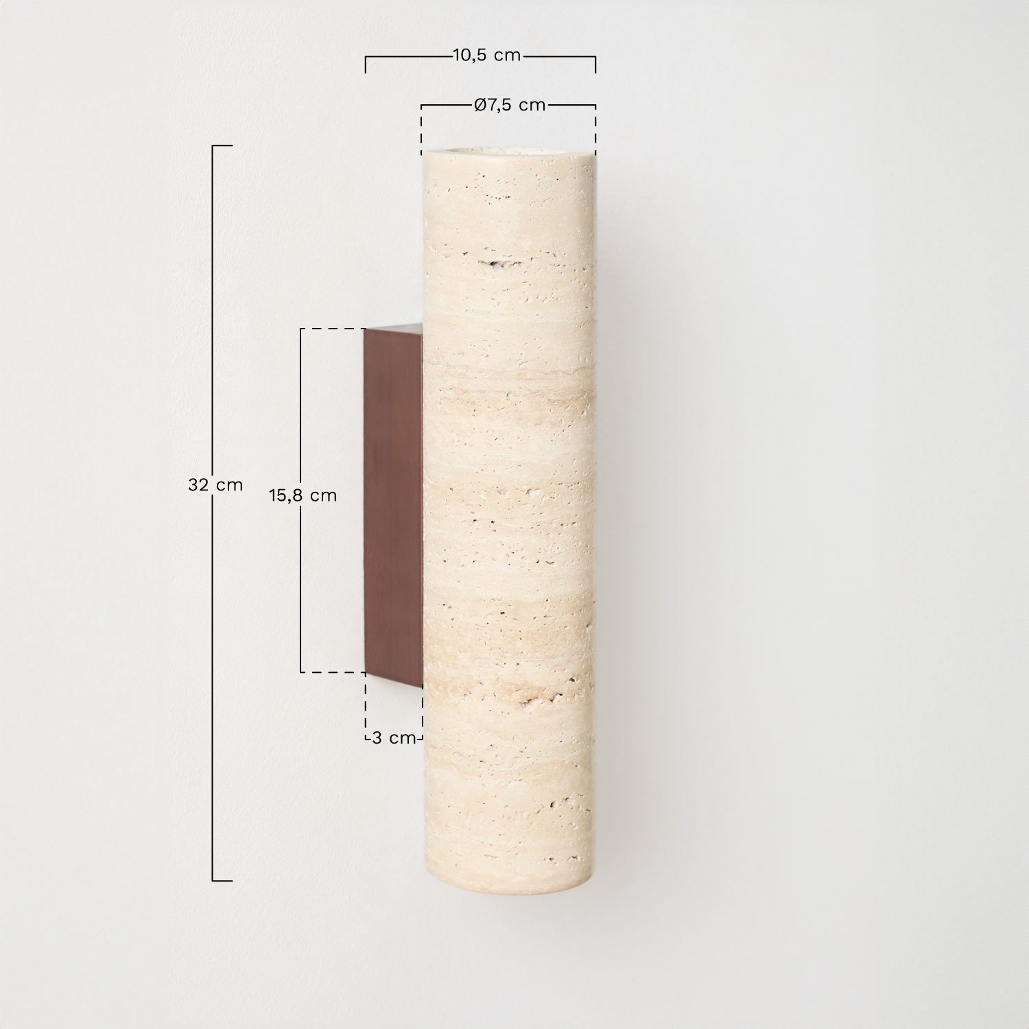 Applique murale Davise en travertin et bois, mesures