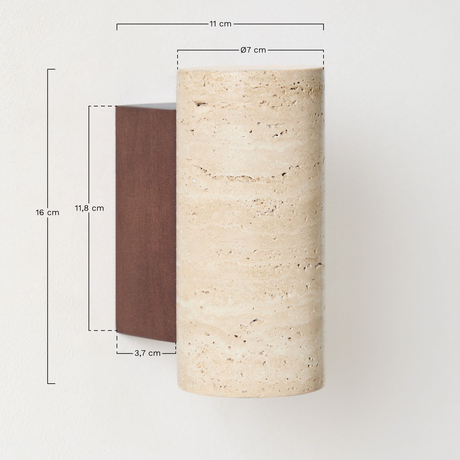 Applique murale Davise en travertin et bois, mesures
