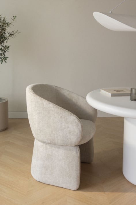 Chaise de salle à manger en chenille Vasilis avec accoudoirs - Chenille Gris Clair