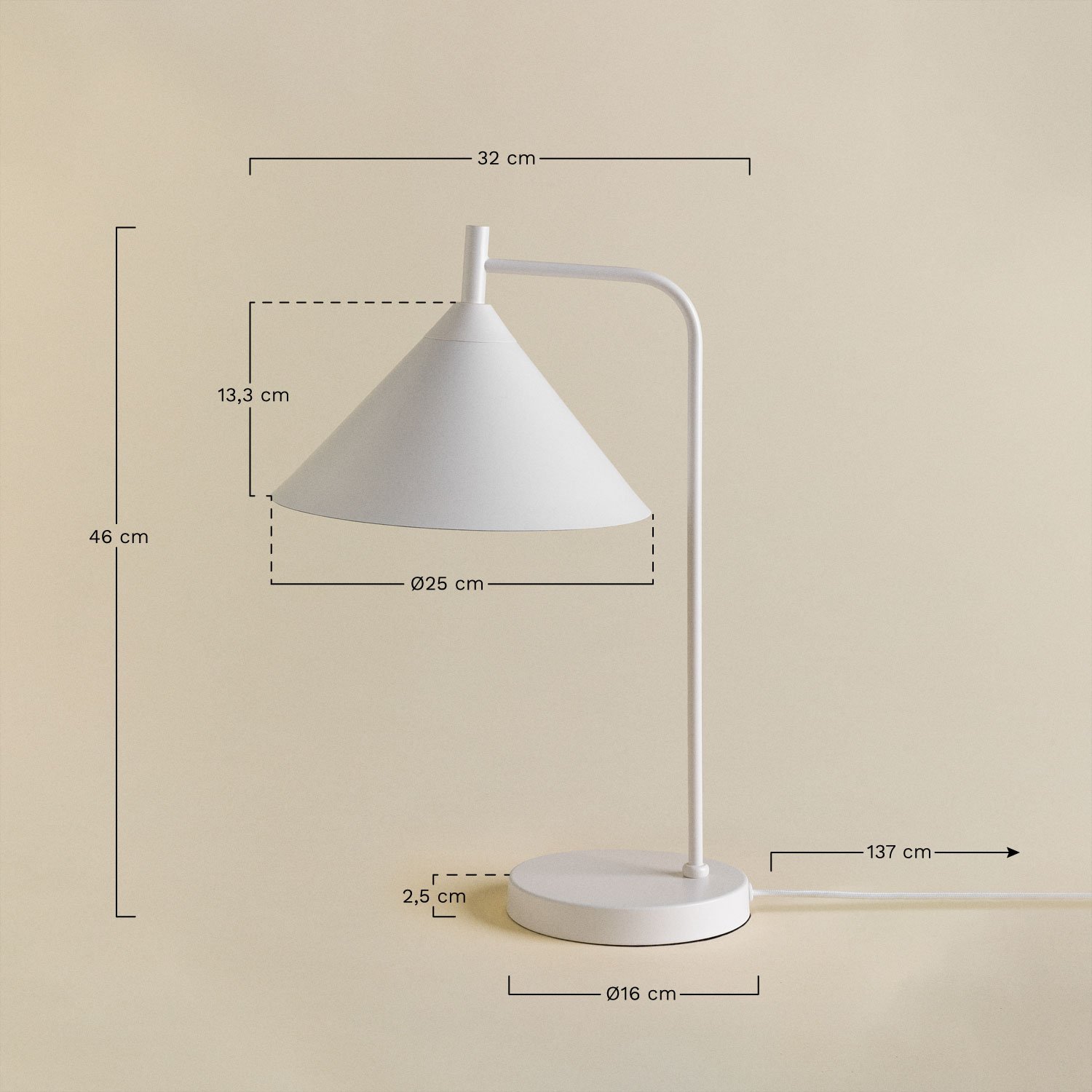 Lampe de table en fer Cambrea, mesures