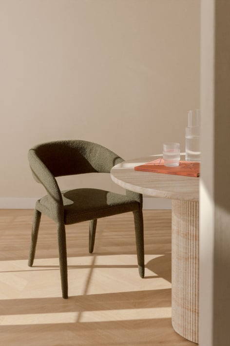Chaise de salle à manger rembourrée Arazeina avec accoudoirs - Bouclé Vert Militaire