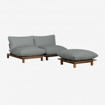 Canapé Inclinable Modulaire 2 Pièces Avec Pouf En Bois D'acacia Brina Gris Anthracite - Sklum