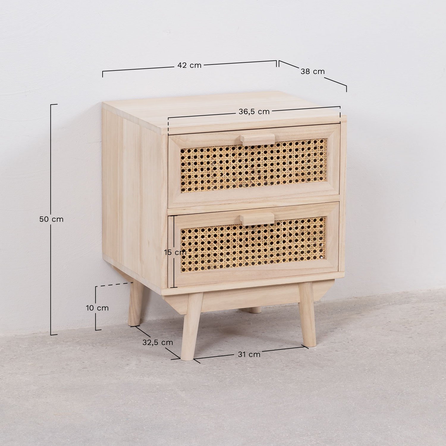 Pack de 2 tables de chevet en bois Ralik, mesures