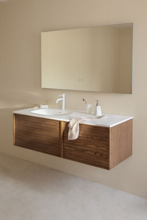 Ensemble meuble de salle de bain suspendu 140x50 cm en bois avec lavabo intégré Solea - Marron cendré 
