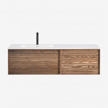 Ensemble Meuble De Salle De Bain En Bois Solea Avec Lavabo Intégré Bois Naturel & Sans Miroir & Noir ↑20 Cm - Sklum