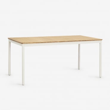 Table À Manger Rectangulaire En Acier Et Bois D'acacia (160x90 Cm) Artus Blanc Gardenia - Sklum