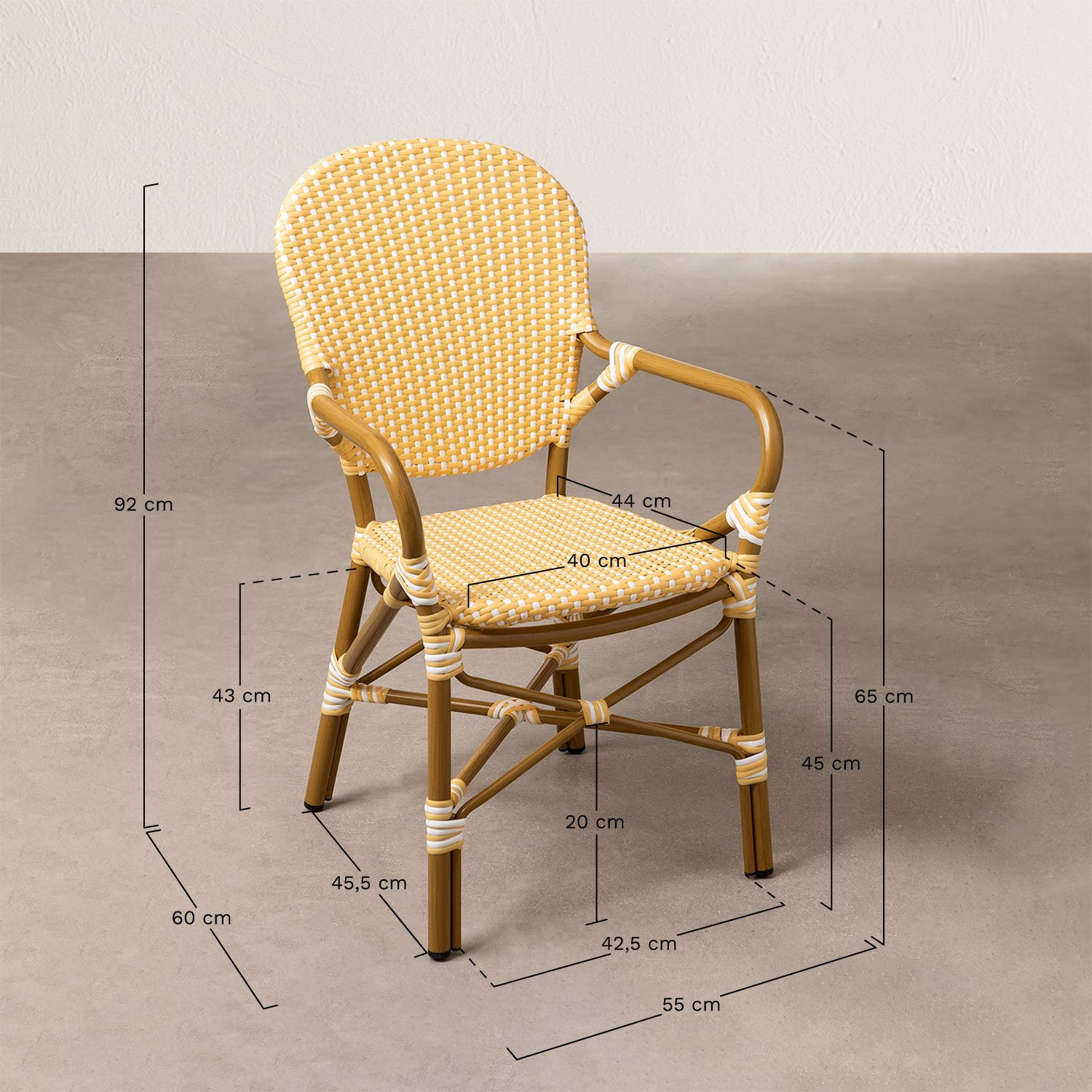 Chaise de jardin en osier synthétique Alisa Bistro, mesures