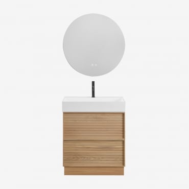 Ensemble Meuble De Salle De Bain 70x50 Cm En Bois Avec Lavabo Intégré Jolene Bois Naturel & Rond Led Et Anti-buée Ø70 Cm Riben & - Sklum