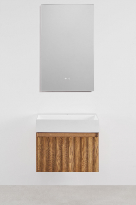 Ensemble de meuble de salle de bain suspendu en bois avec lavabo intégré Aldeia - Marron cendré 