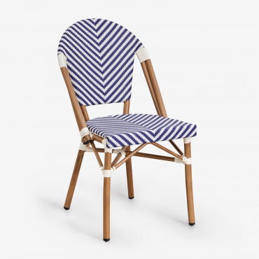 Pack De 2 Chaises De Jardin Empilables En Aluminium Et Rotin Synthétique Brielle Bistro Bleu Ken - Blanc Gardenia - Sklum