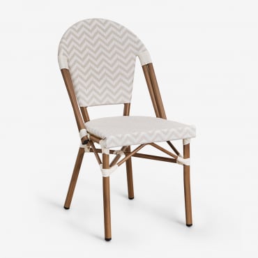 Chaise De Salle À Manger Empilable Brielle Bistro En Aluminium Et Rotin Synthétique Beige Nude - Blanc Gardenia - Sklum