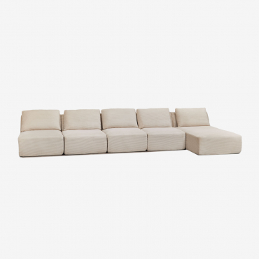 Canapé Modulable Méridienne Droite 5 Pièces En Velours Côtelé Sous Vide Temple Velours Côtelé Beige Lin - Sklum