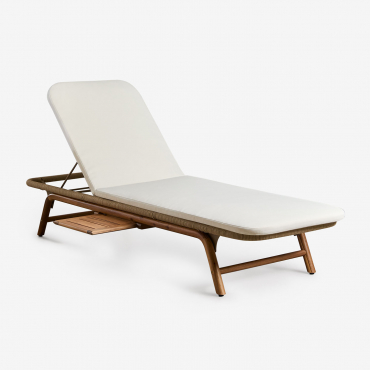 Lot De 2 Chaises Longues Inclinables En Bois D'acacia Ikaria Tissu Blanc - Sklum