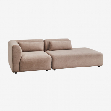 Canapé Modulaire D'angle 2 Pièces Fogler Avec Méridienne Droite Velours Côtelé Camel Brun - Sklum
