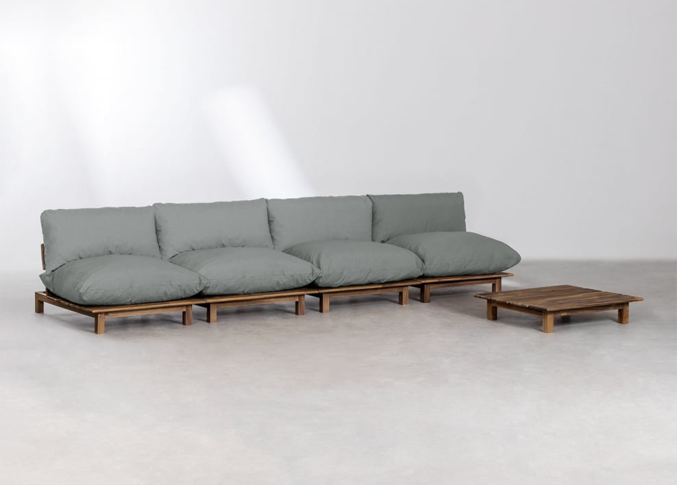 Ensemble de salon avec canapé inclinable modulable 4 pièces et table basse en bois d'acacia Brina - Gris Anthracite