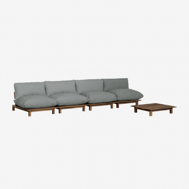 Ensemble De Salon Avec Canapé Inclinable Modulable 4 Pièces Et Table Basse En Bois D'acacia Brina Gris Anthracite - Sklum