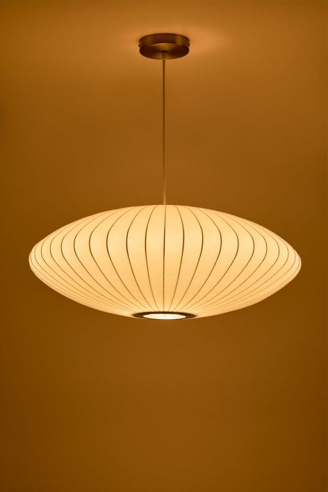 Lampe suspendue en soie artificielle et fer Worel