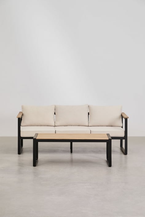Ensemble de jardin avec canapé 3 places et table basse en aluminium 110x55cm Lipov - Noir