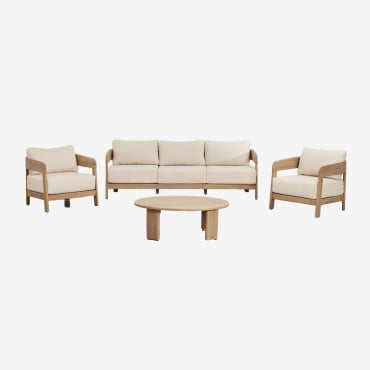 Ensemble De Jardin Avec Canapé 3 Places, 2 Fauteuils Et Table Basse En Bois D'acacia Uleno Acacia Marron Clair - Sklum